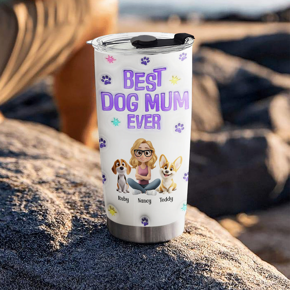 Unique Personalized Custom 3D Inflated Effect Dog Mom Power Cartoon Chibi 20oz Tumbler
