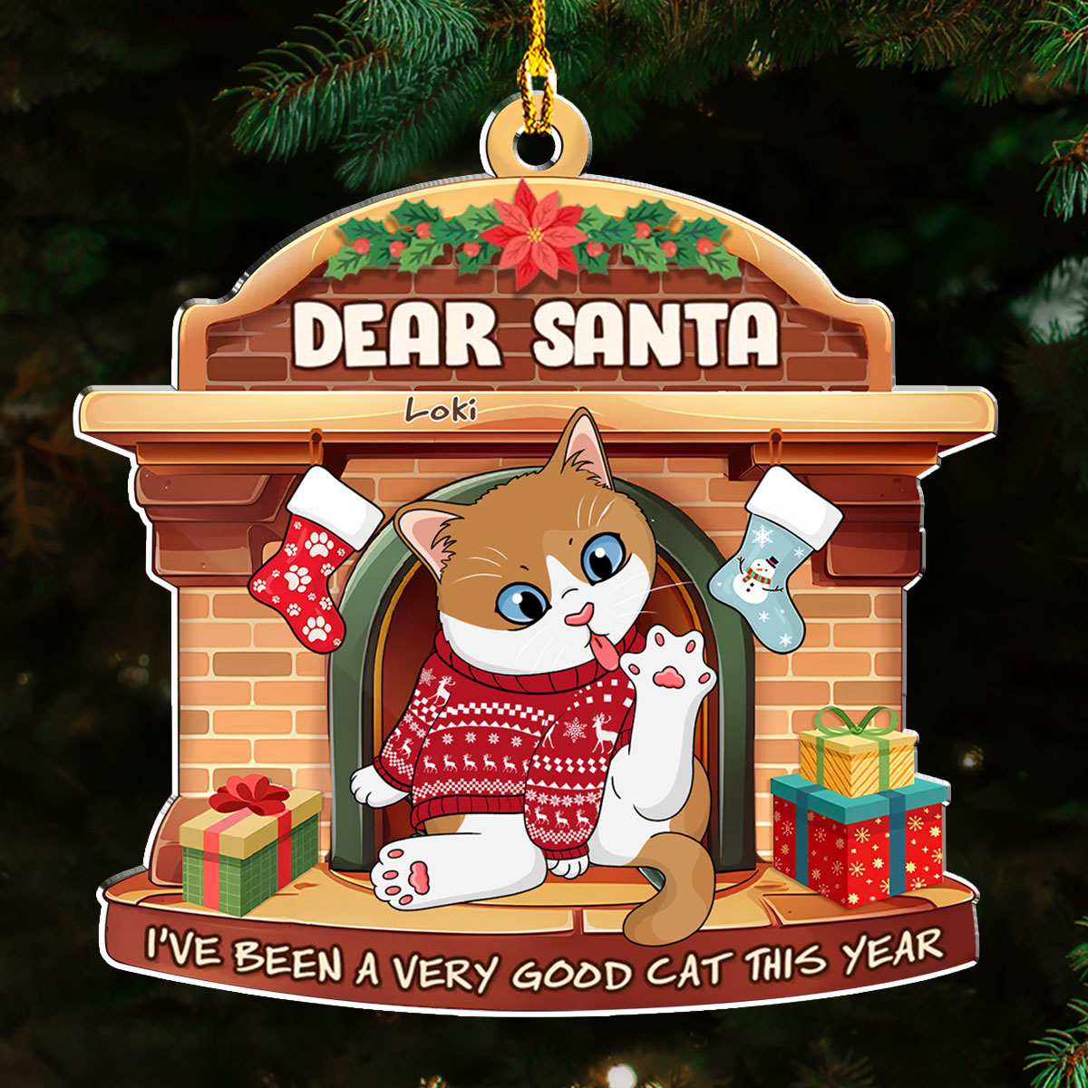 Adorable Personalized Custom Santa Paws Acrylic Christmas Ornament