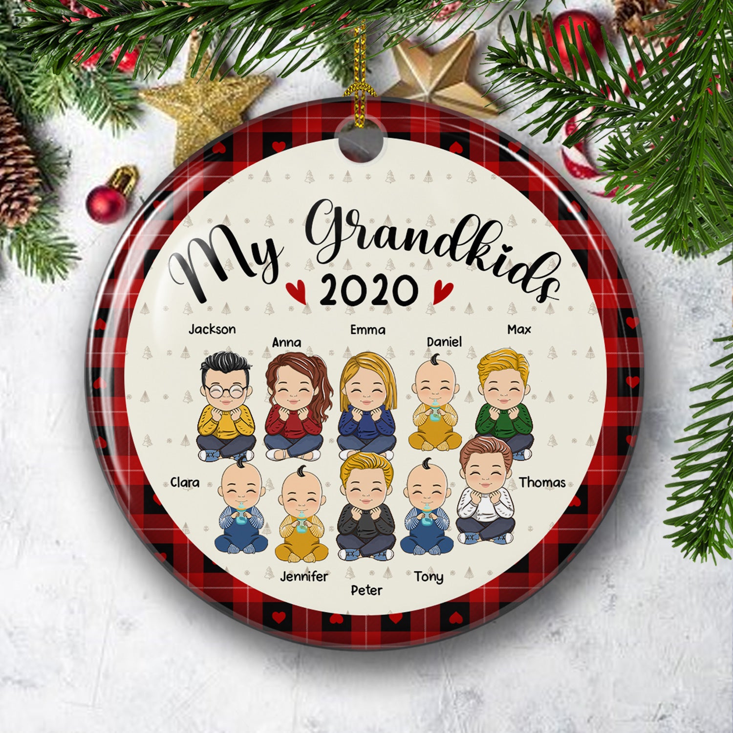 My Adorable Grandkids - Personalized Custom Circle Premium White Ceramic Christmas Ornament with Vibrant Dye - Sublimation Printing