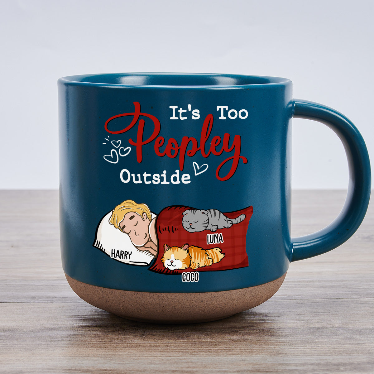 Too Peopley - 11oz Personalized Custom Ceramic Pottery Mug in Dark Blue and White