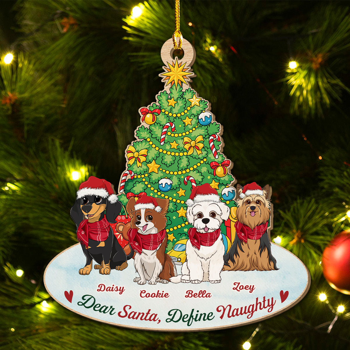Customizable Personalized Naughty Dog Wood Christmas Ornament