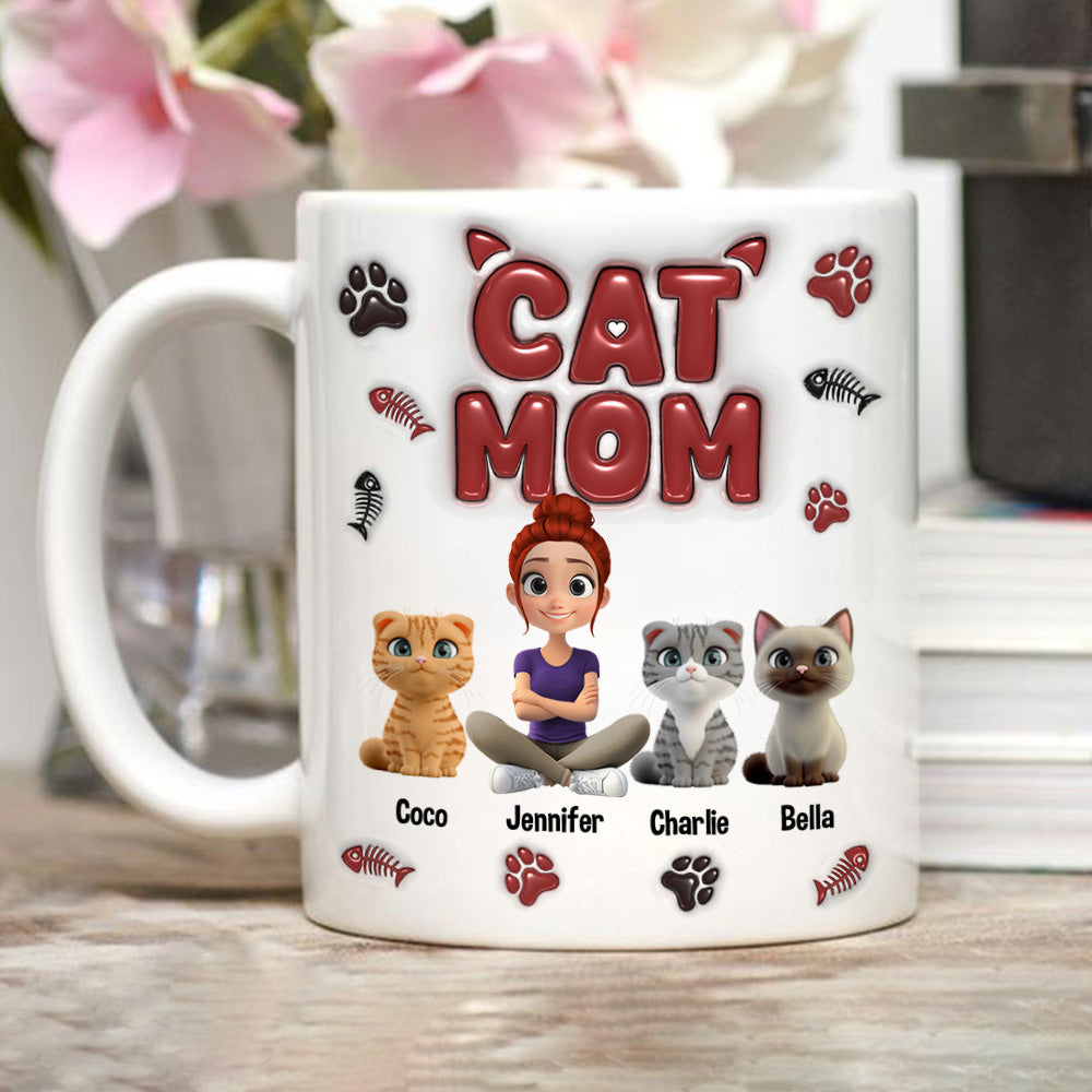 Charming Lovely Cat Mama Personalized Custom 3D Inflated Effect 11oz/15oz Ceramic Mug