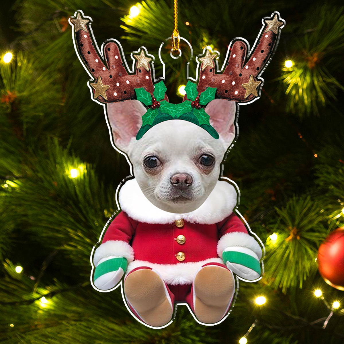 Personalized Custom Baby Dog Reindeer Acrylic Christmas Ornament