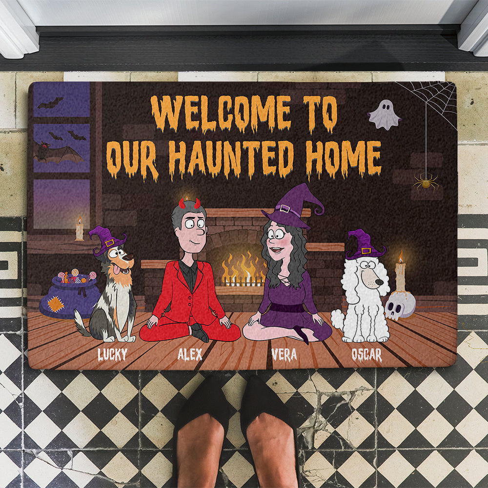 Customizable Halloween Family Personalized Doormat with Dog's Picture