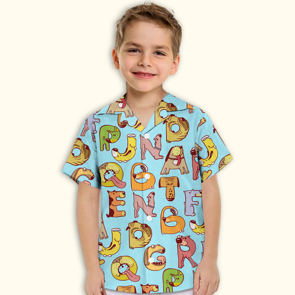Blue Dog And Alphabet Kids' Stylish Button-up Shirt