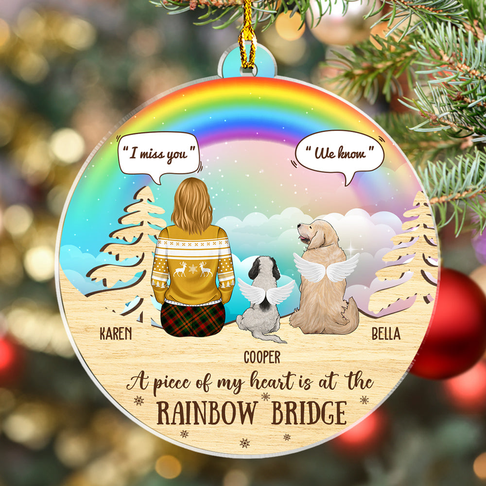 A Piece Of My Heart Is At The Rainbow Bridge - Customizable Personalized Acrylic Christmas Ornament, 4' Diameter, 0.2' Thickness