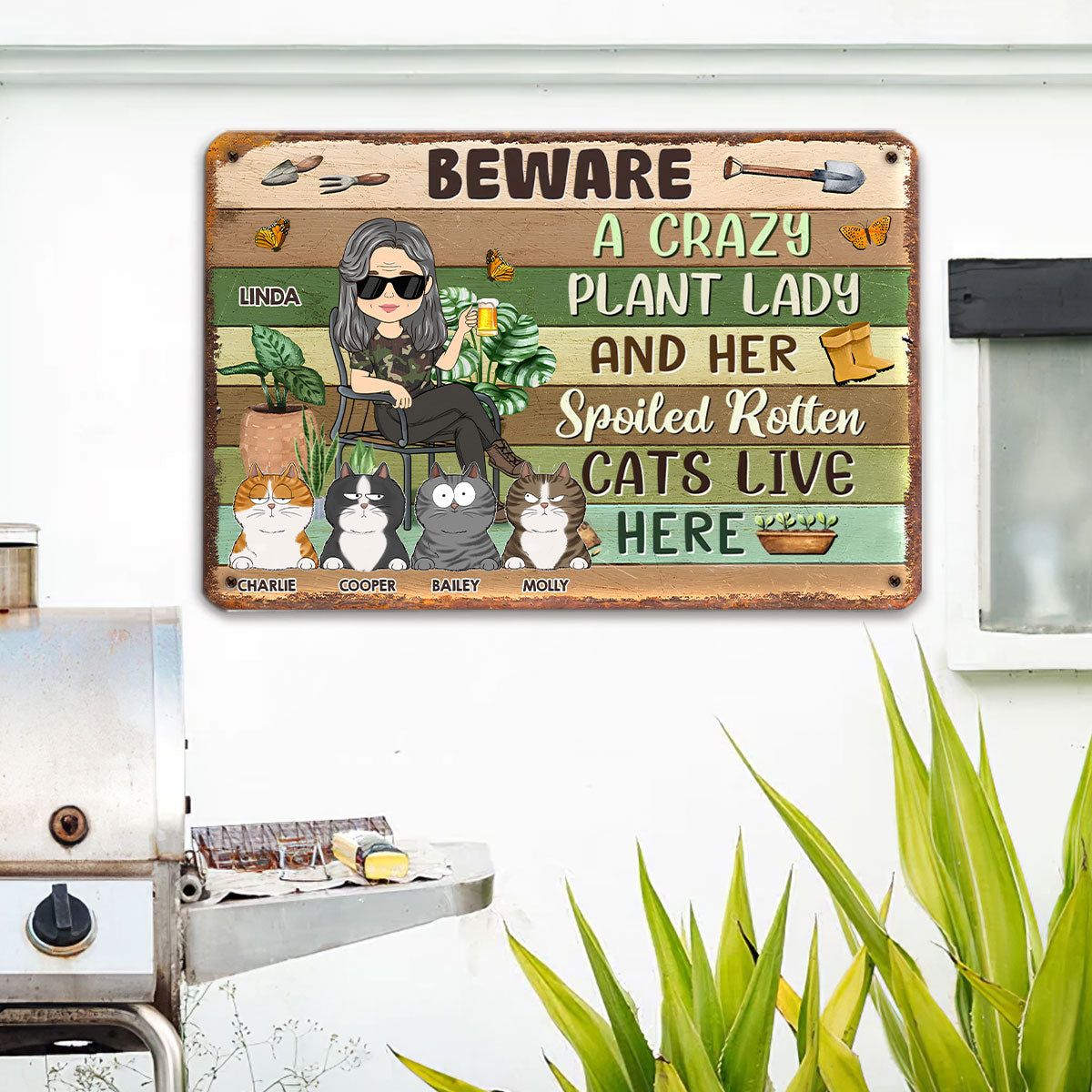 Unique Personalized Custom Metal Sign for Crazy Plant Ladies and Their Pets