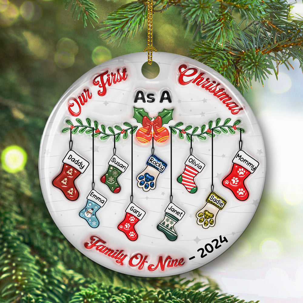 Personalized Custom 3D Inflated Effect Ceramic Ornament for Our First Christmas As A Family