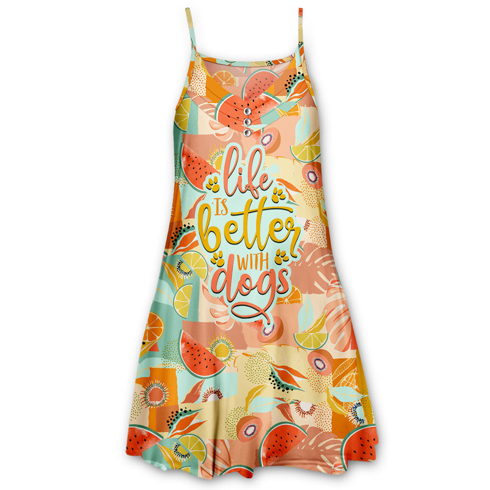 Life Is Better With Dogs Pattern Orange Strappy Knee - Length Dress: A Perfect Gift for Dog Lovers