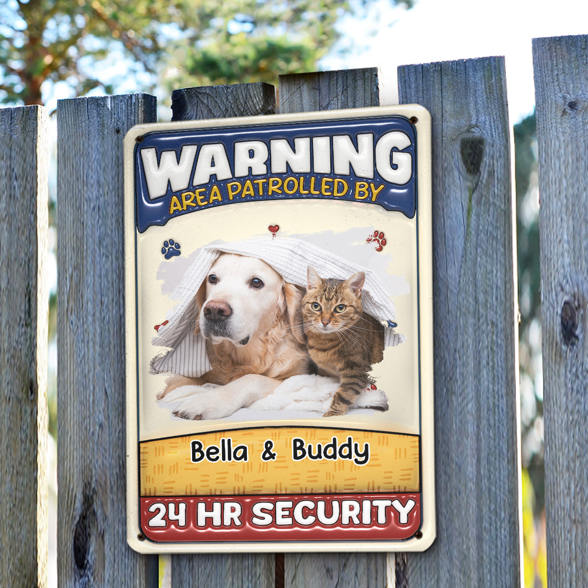 Personalized Custom 3D Inflated Effect Metal Sign - Area Patrolled By Pets Photo