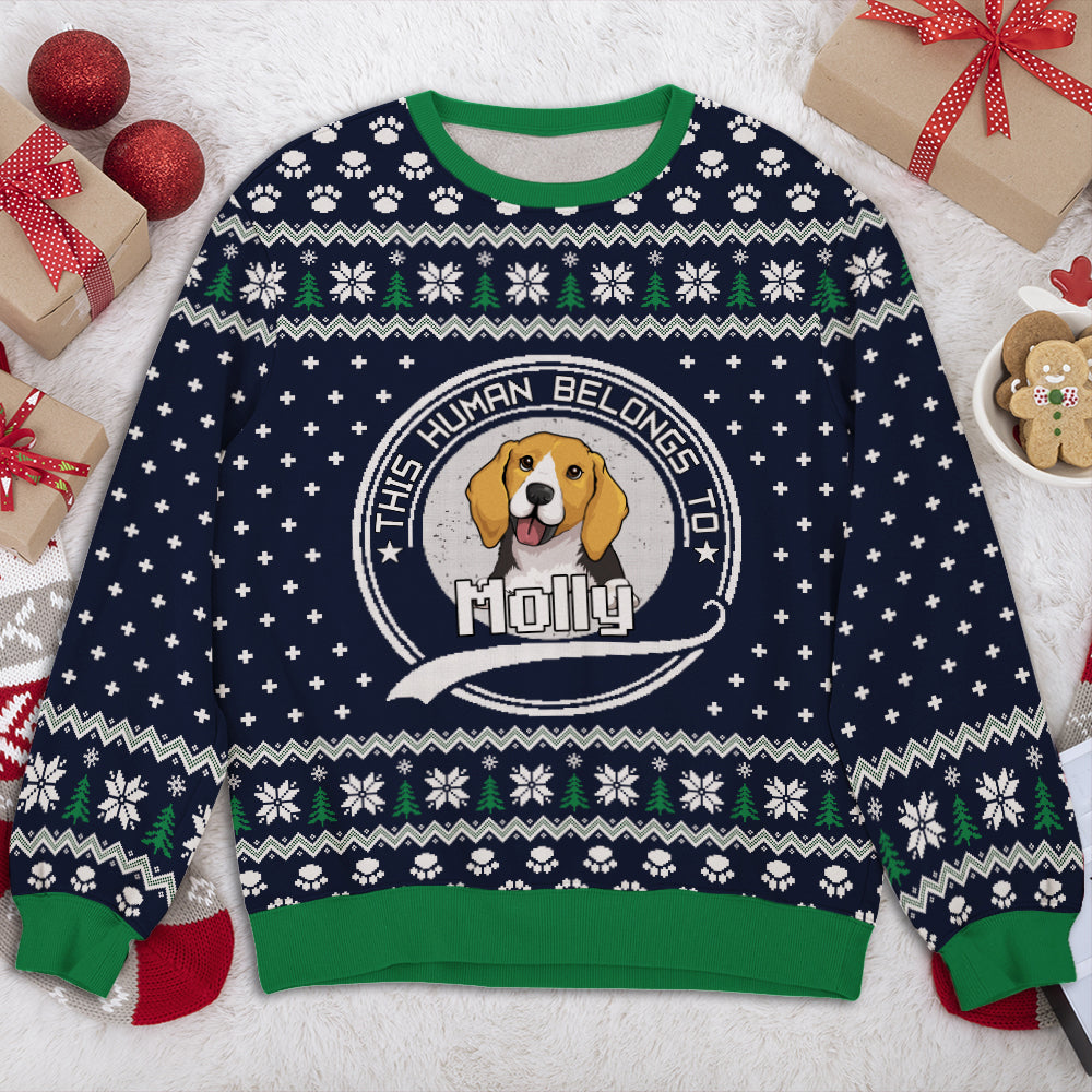 Unique Personalized Custom All-Over-Print 'Human Belongs To Dog' Sweatshirt for Dog Lovers