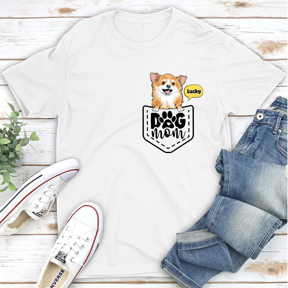 Customizable Unisex Dog Mom Pocket Personalized T-shirt