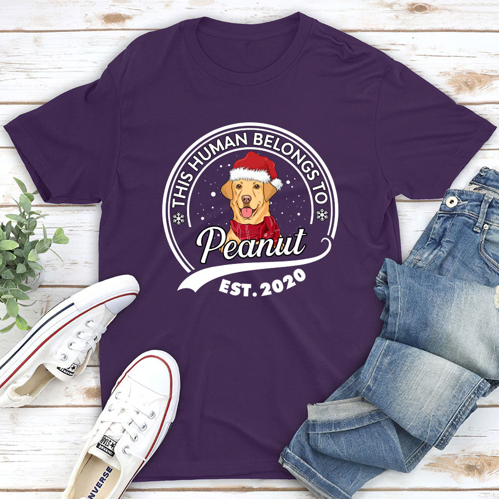Human Belongs Christmas - Personalized Custom Unisex 5.3 oz T-shirt for Pet Lovers