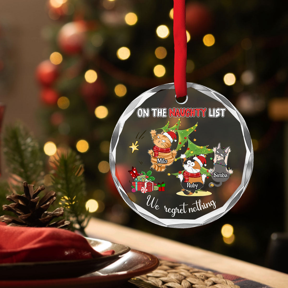 Naughty Cats Love Christmas - Personalized Custom 8mm Thick 3.07-inch Tall Clear Glass Ornament