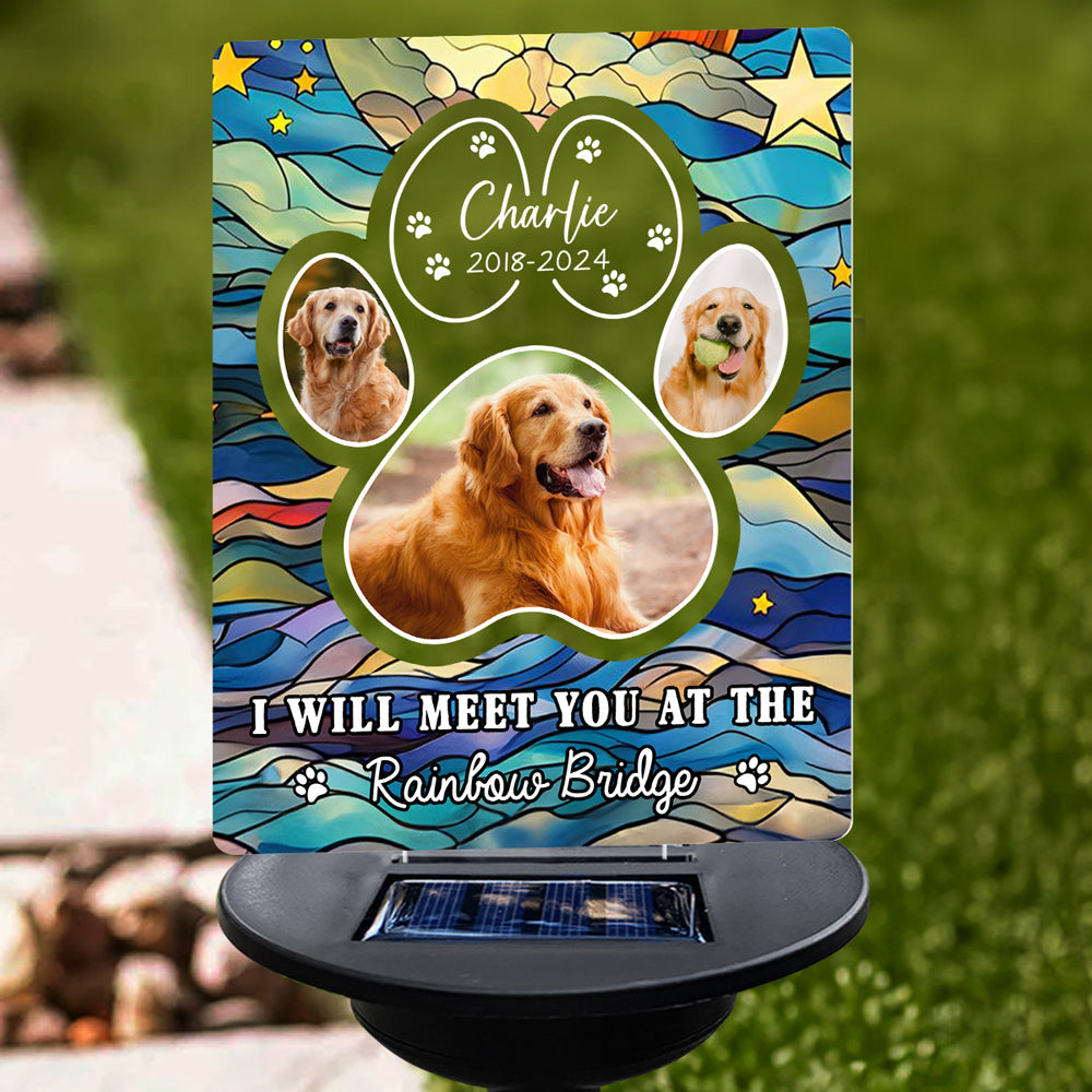 Personalized Custom Solar Light - 'I Will Meet You At The Rainbow Bridge' Tribute