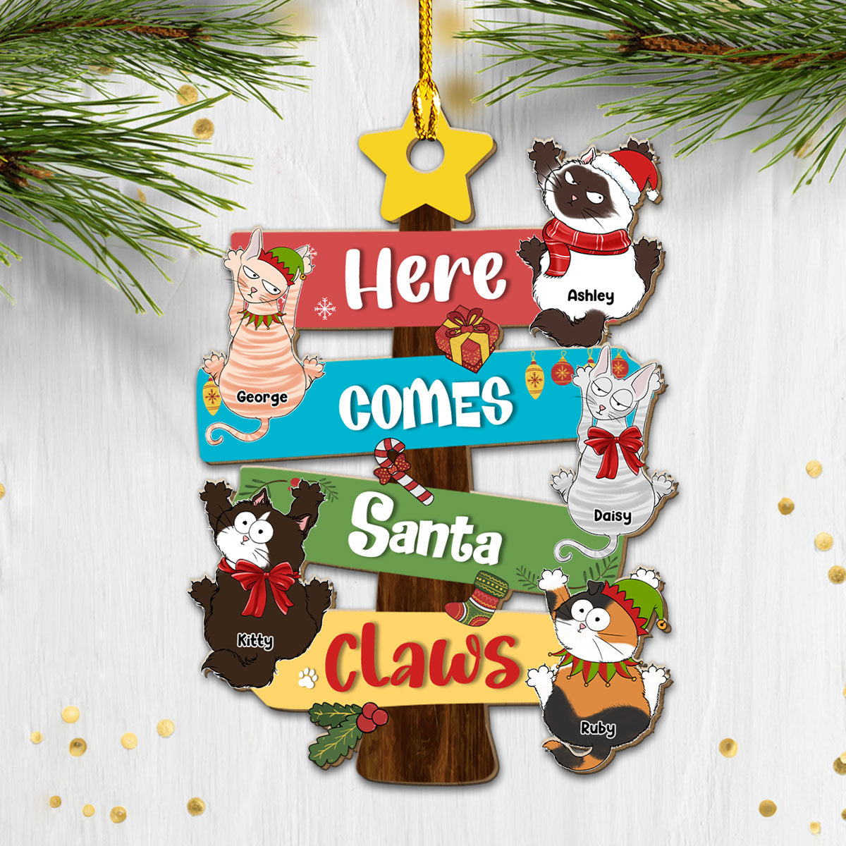 Here Comes Santa Paws - Customizable Personalized Wood Christmas Ornament