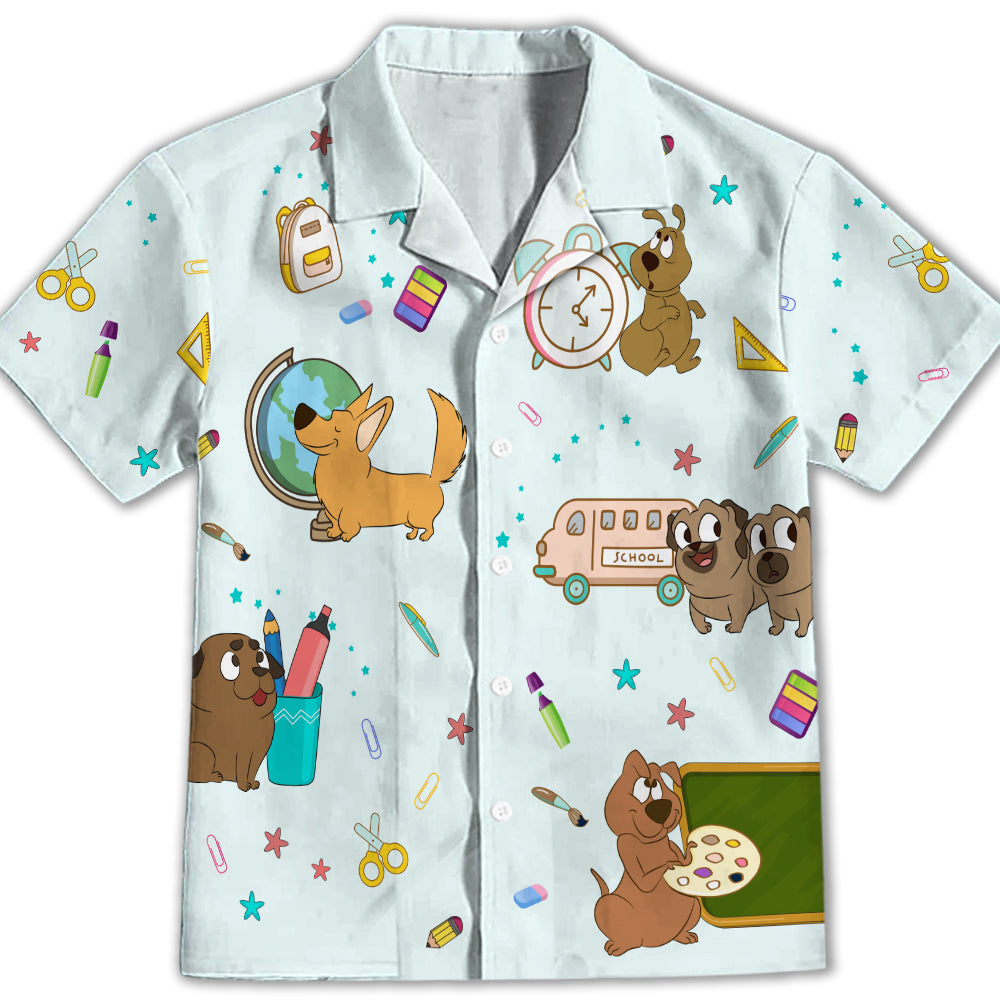 Back To School 2 - Adorable Kids' Button-up Shirt with Super Cute Pet Theme