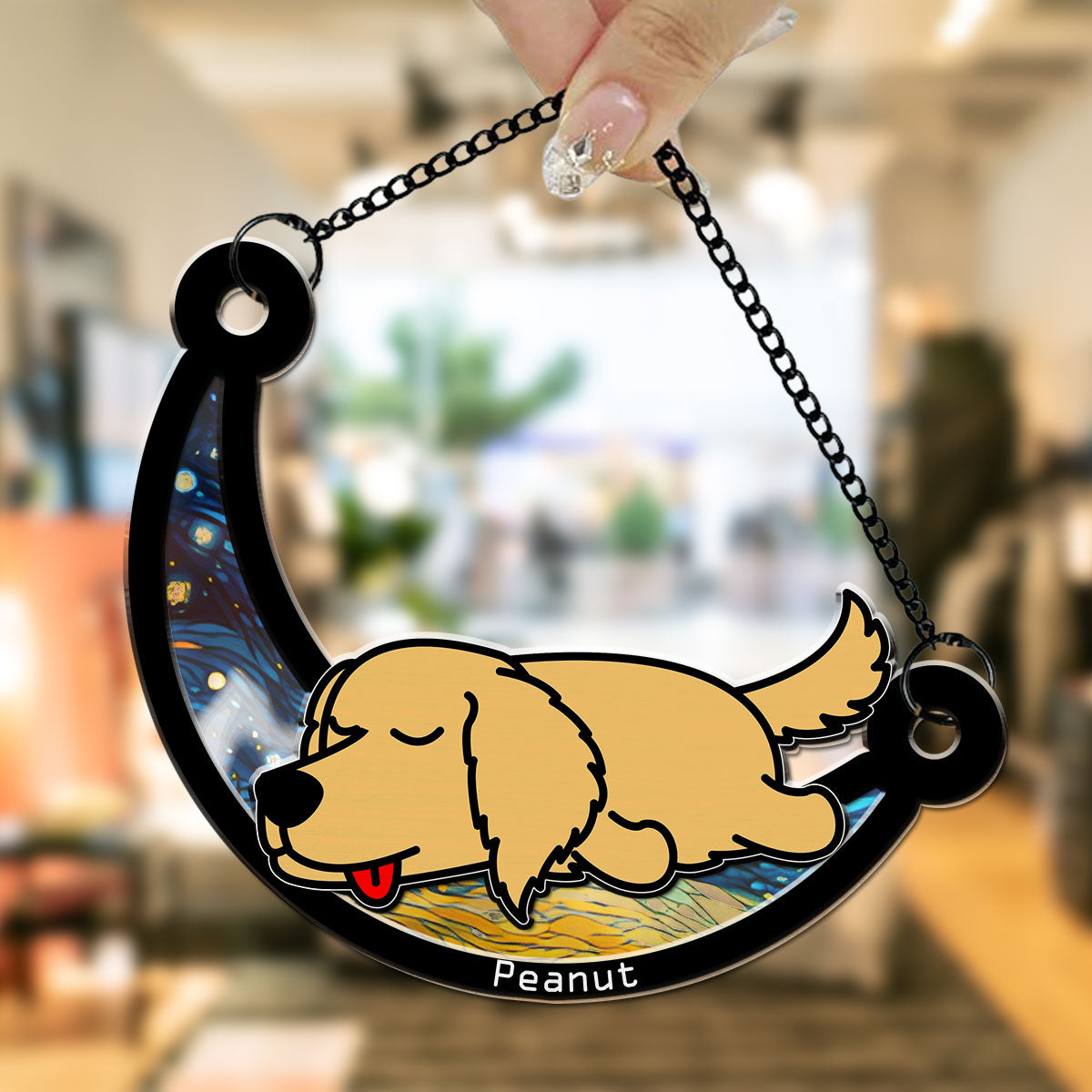Personalized Custom Dog Sleep On The Moon Suncatcher - 6 & 8 Inches
