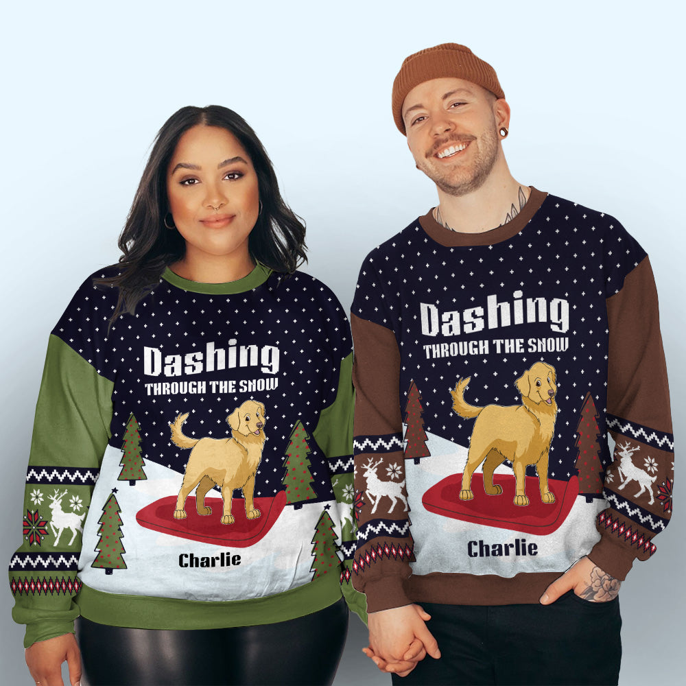 Dashing Through The Snow - Exclusive Personalized Custom All-Over-Print Unisex Sweatshirt for Pet Lovers