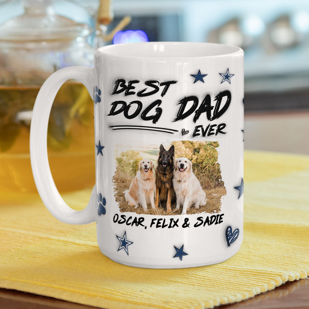 Best Personalized Custom 3D Inflated Effect Dog Dad Line Photo Mug - Ideal Gift for Dog Lovers