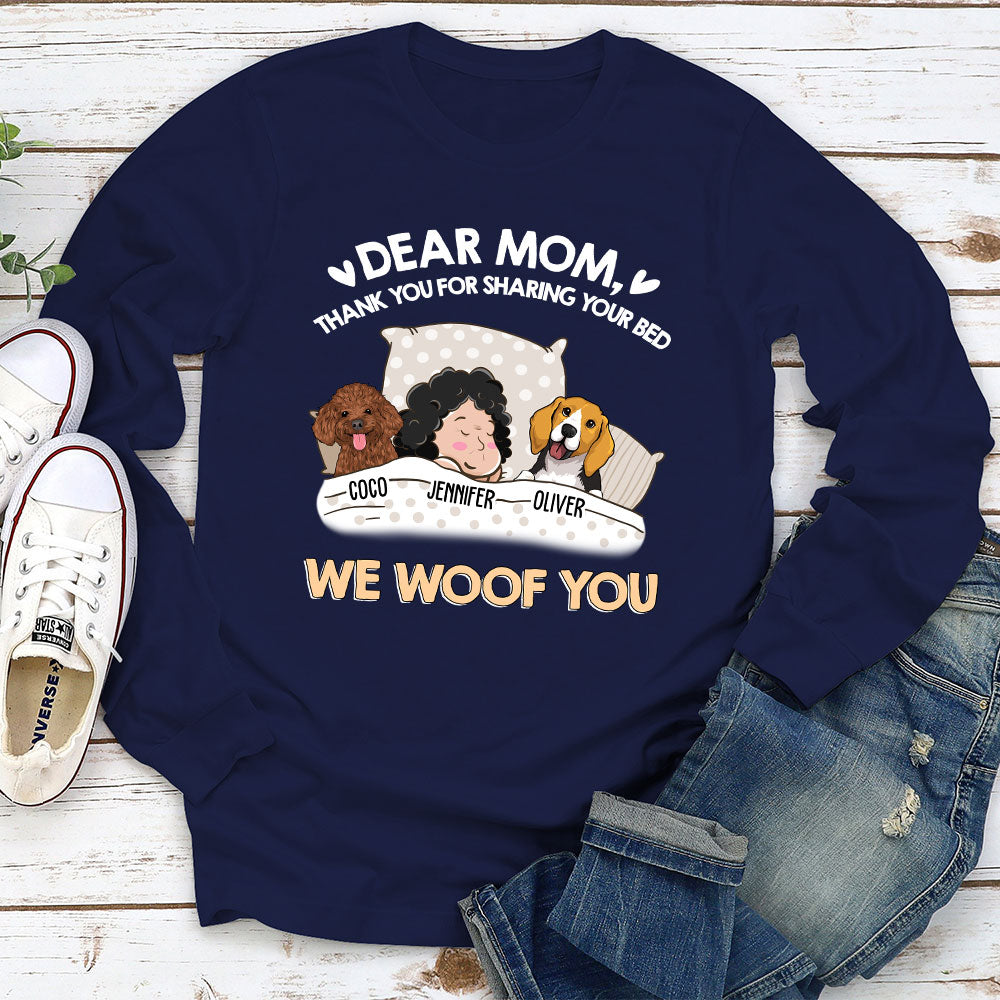 Thank You For Sharing Your Bed - Personalized Custom Long Sleeve T-shirt for Pet Lovers