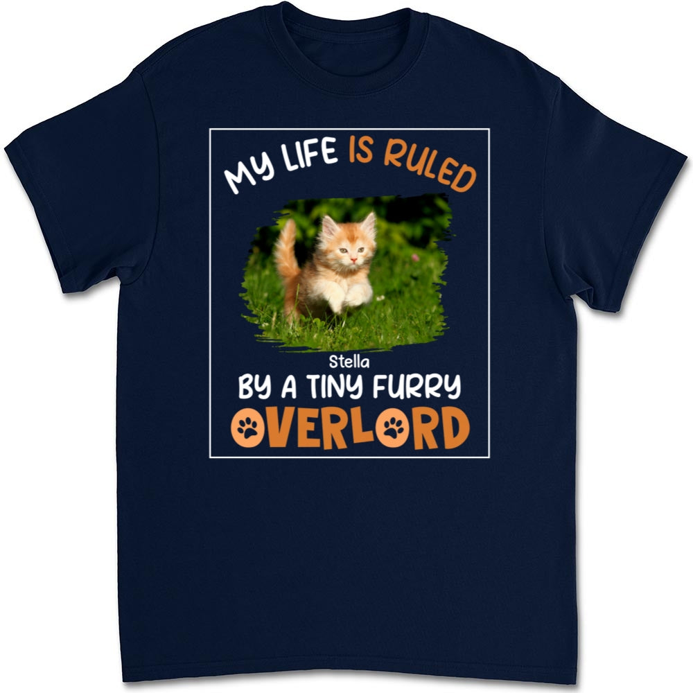 Unique Personalized Custom Unisex T-shirt with 'Ruled By Tiny Furry Overlords' Photo - Ideal for Pet Lovers