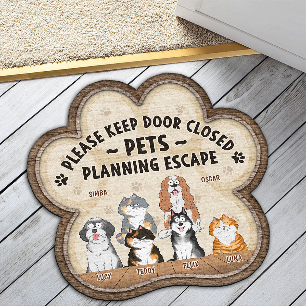 Personalized Custom Doormat - Pets Planning Escape: Ideal for Pet Lovers