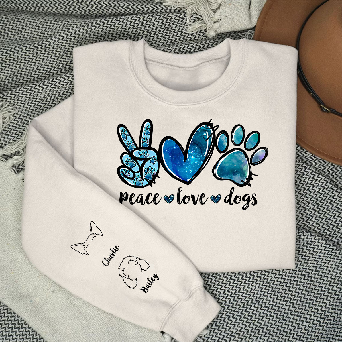 Peace Love Dog - Personalized Custom Unisex 8.0 oz Sweatshirt for Pet Lovers
