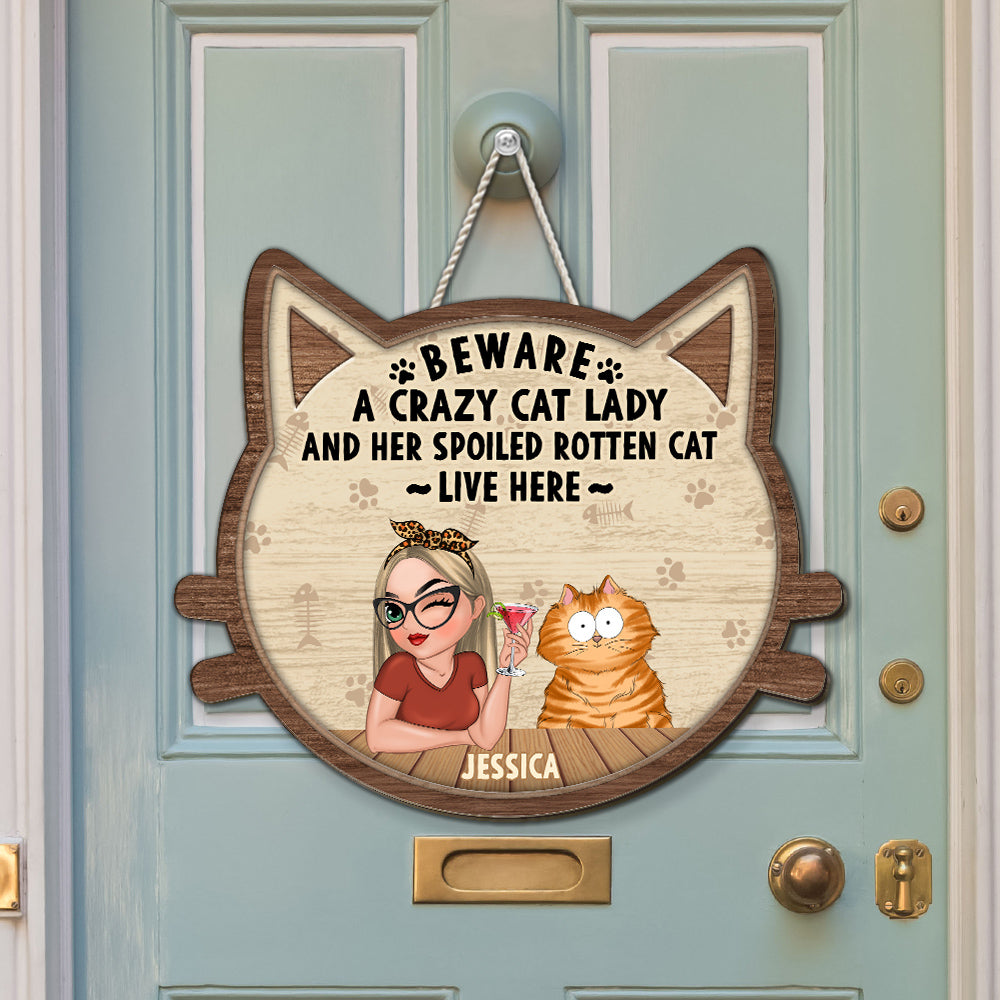 Crazy Cat & Cat Lady - Personalized Custom UV-Printed Wood Sign in Various Sizes