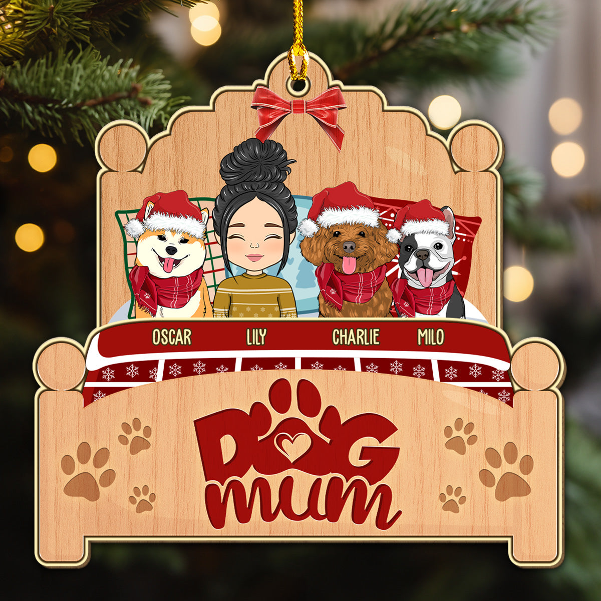 Sleepy Dog Mom - Exclusive Personalized Custom Wood Christmas Ornament