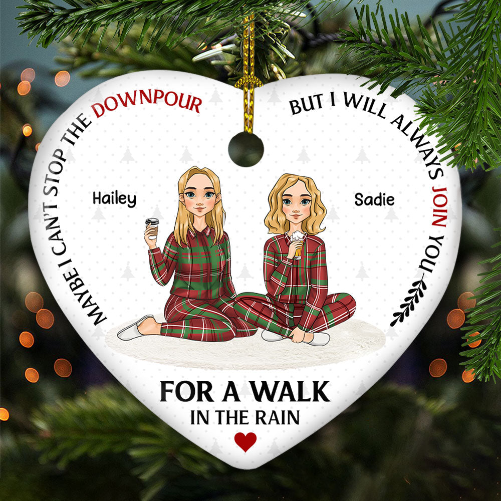 Personalized Custom Heart Ceramic Ornament - Walk in the Rain