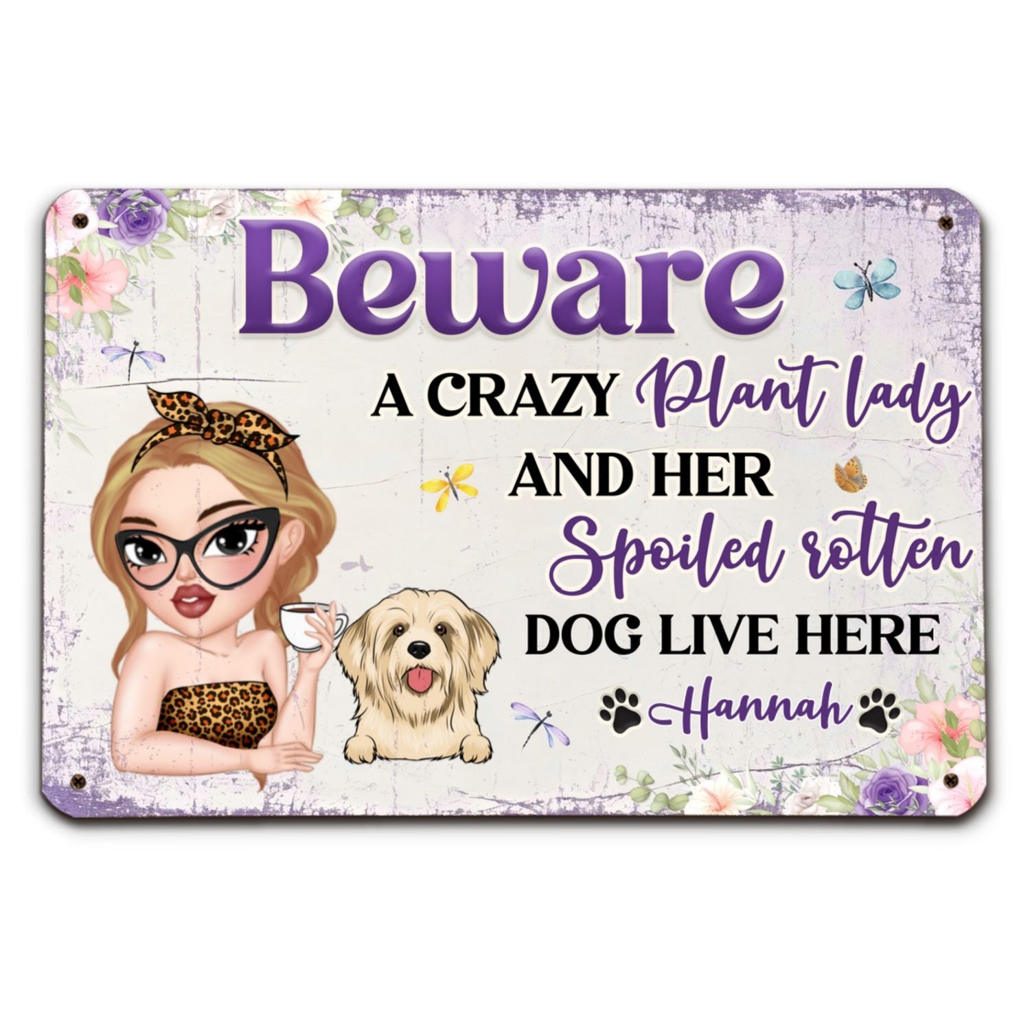 Unique Personalized Custom Metal Sign - Beware A Plant Lady And Her Dogs