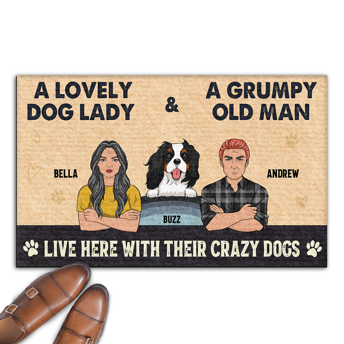 Lovely Dog Lady And Grumpy Old Man - Personalized Custom Doormat with Your Pet's Picture