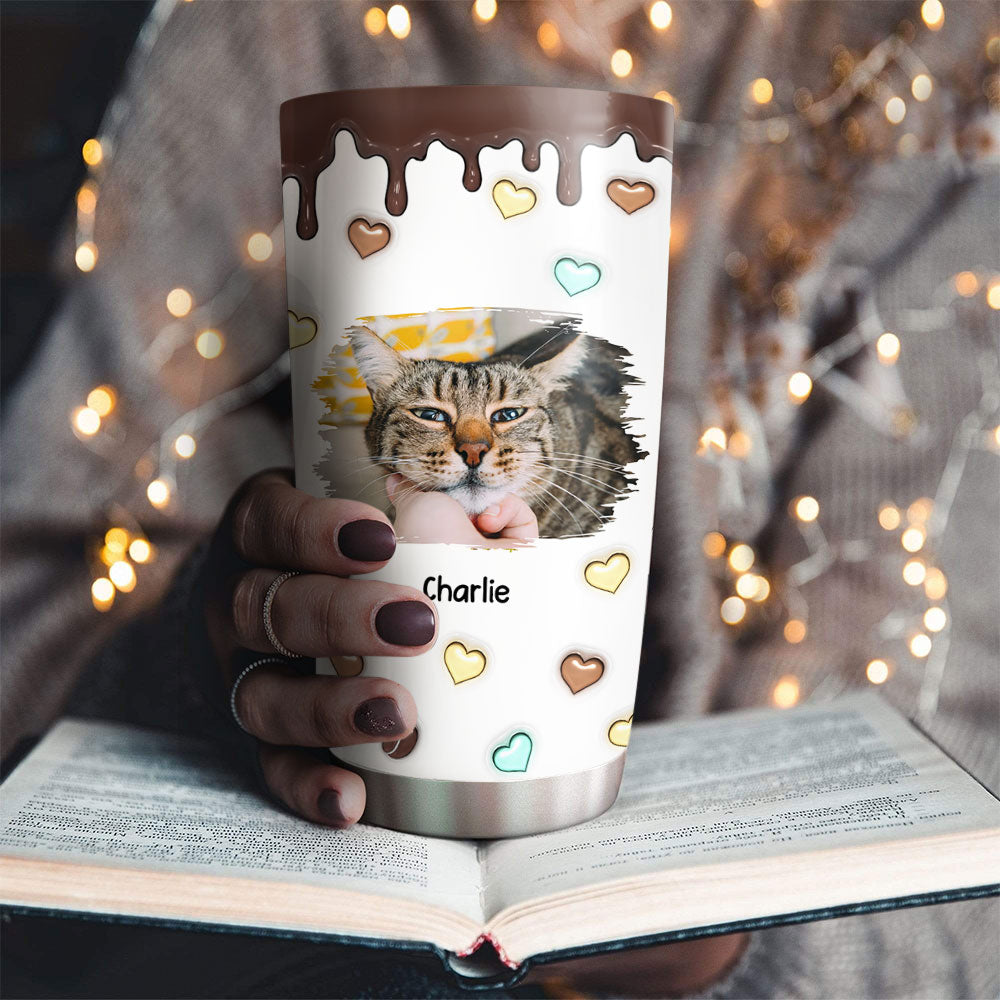 Unique Personalized Custom 3D Inflated Coffee And Cat Photo Tumbler - 20oz High - Quality Stainless Steel