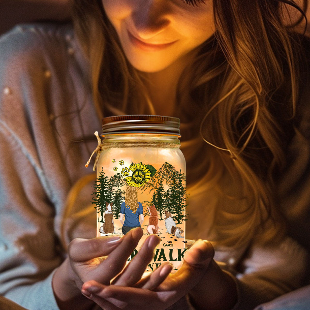 My Dogs Walk With Me - Customizable Personalized 16oz Mason Jar Light for Pet Lovers