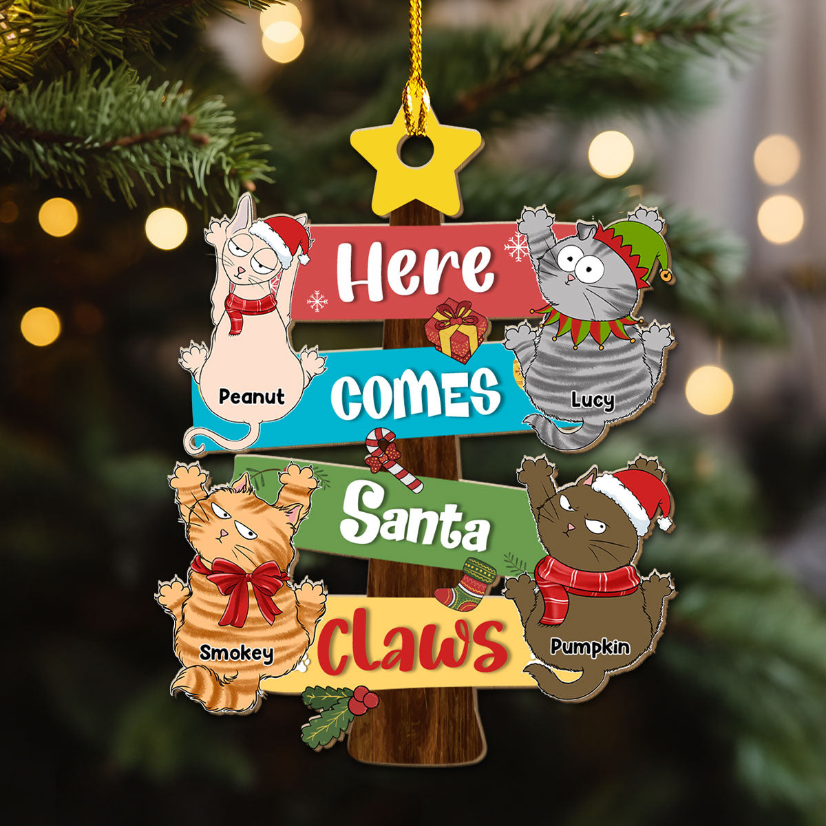 Here Comes Santa Paws - Customizable Personalized Wood Christmas Ornament