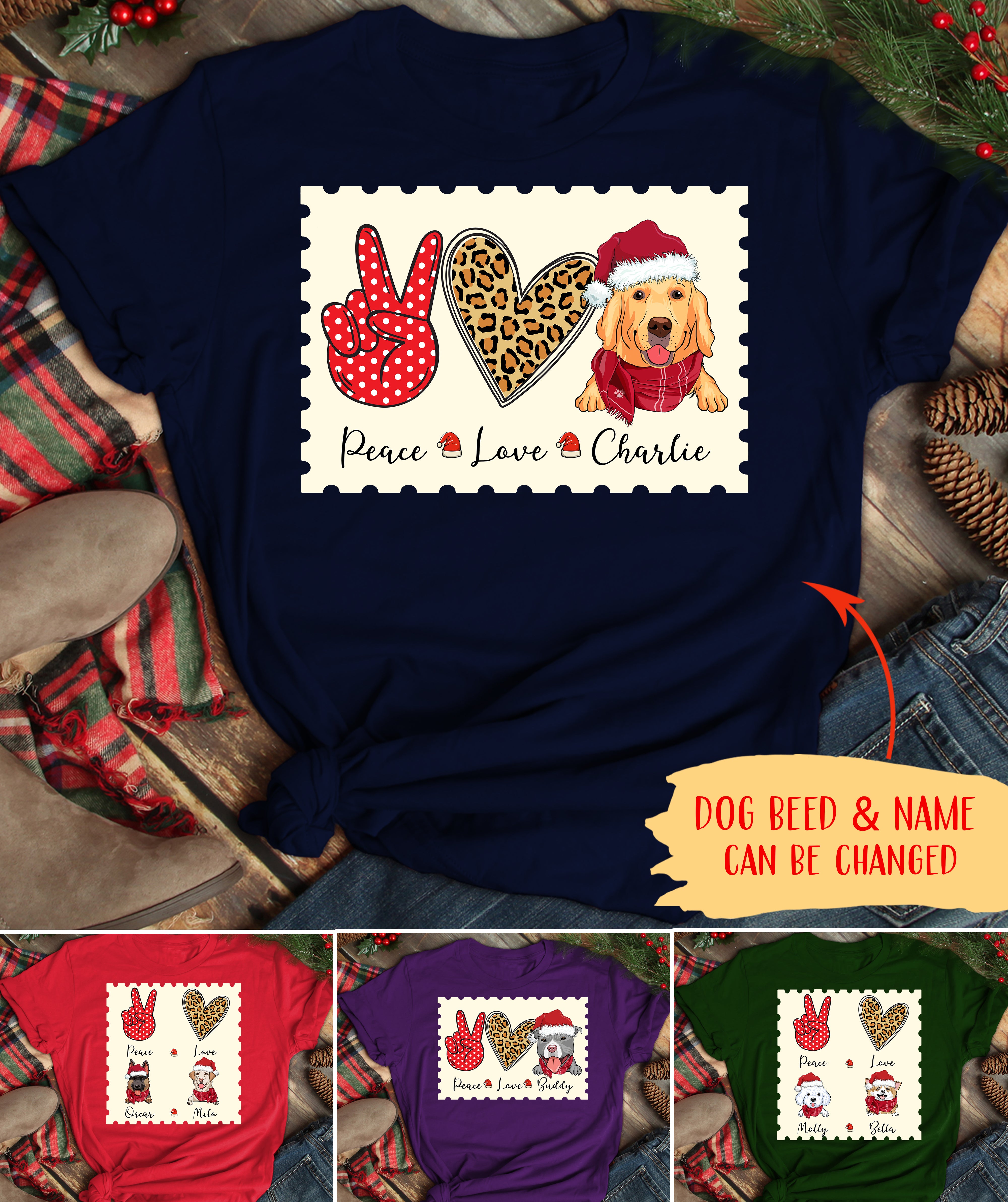 Unique Christmas Peace Love Dog Personalized Custom Premium Men's T-shirt - Ideal Christmas Gifts for Pet Lovers