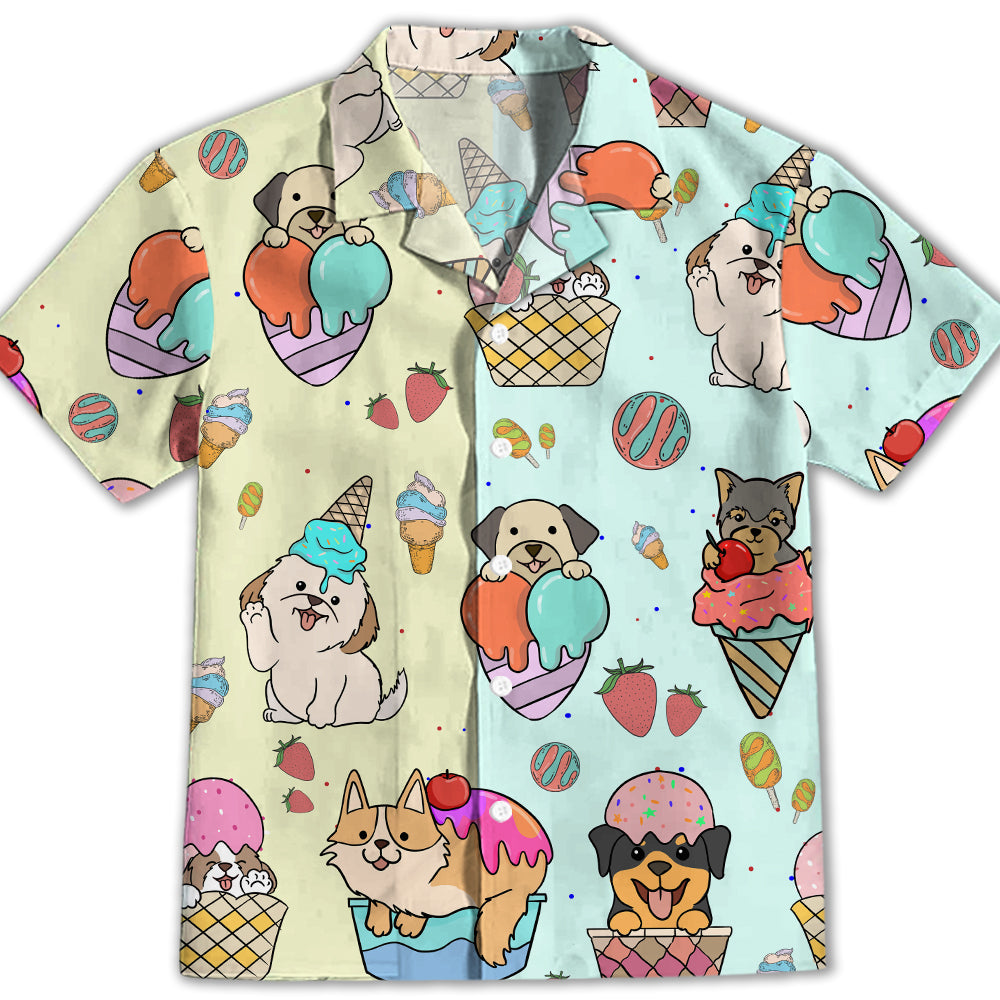 Adorable Dog And Ice Cream 2 Kids' Button - up Shirt for Special Occasions