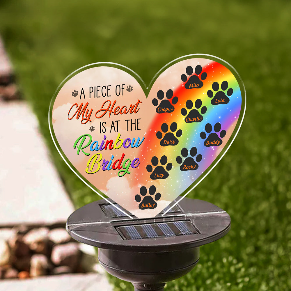 A Piece Of My Heart Is At The Rainbow Bridge - Personalized Custom Acrylic Solar Light with Multiple Color Illumination