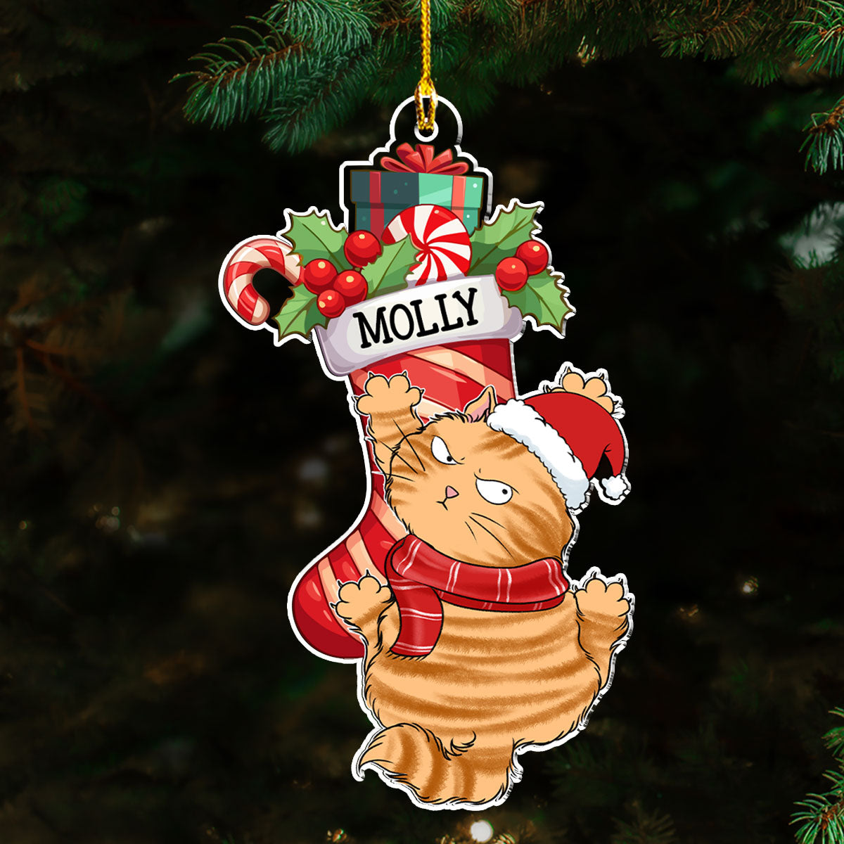 Personalized Custom Acrylic Cat Scratching Christmas Ornament - 4' Diameter, 0.2' Thickness