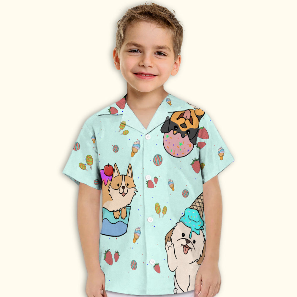 Adorable Dog And Ice Cream 3 Kids' Button-up Shirt for Special Occasions