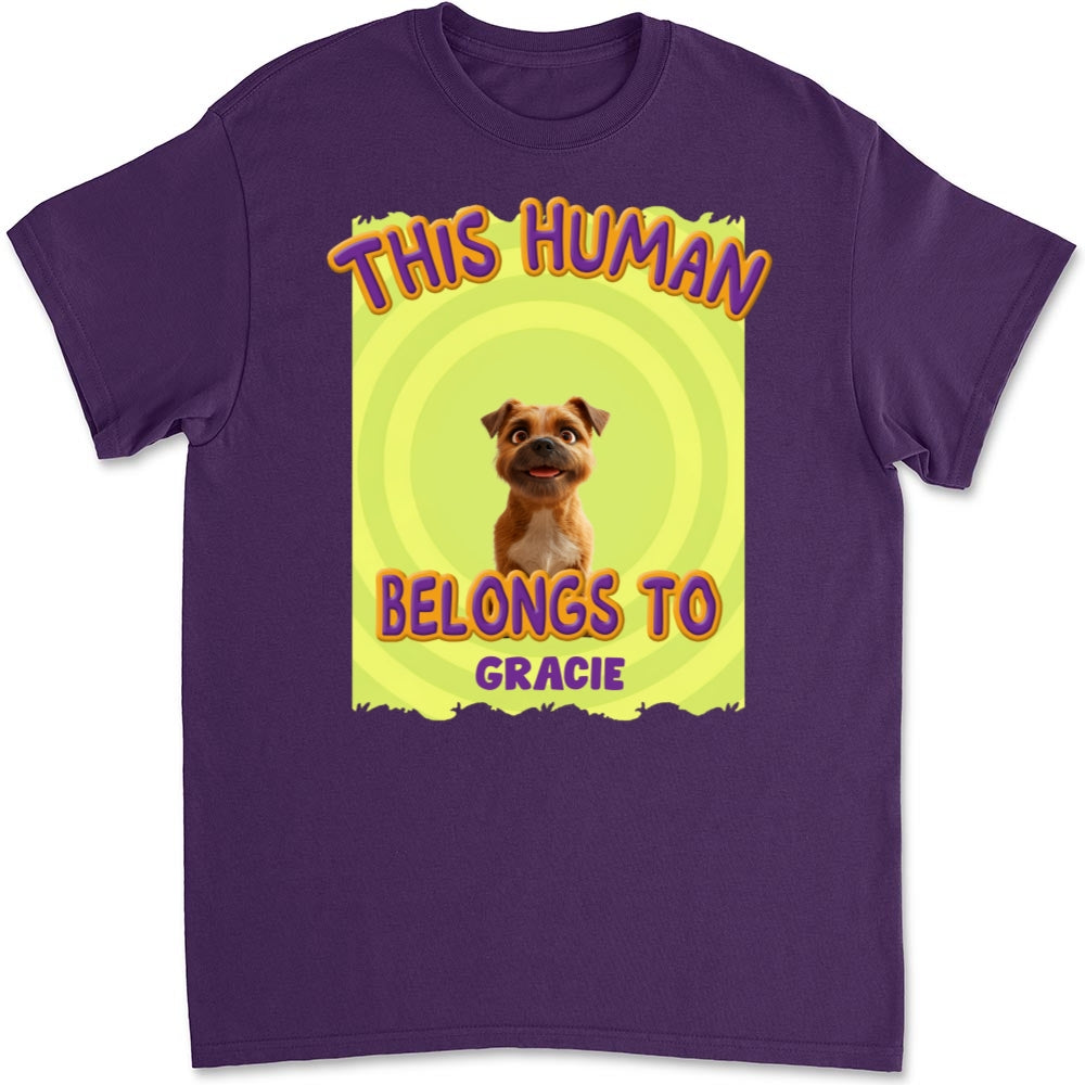 This Human Belongs To Our Pet Cartoon - Personalized Custom Unisex 5.3 oz T-shirt for Pet Lovers