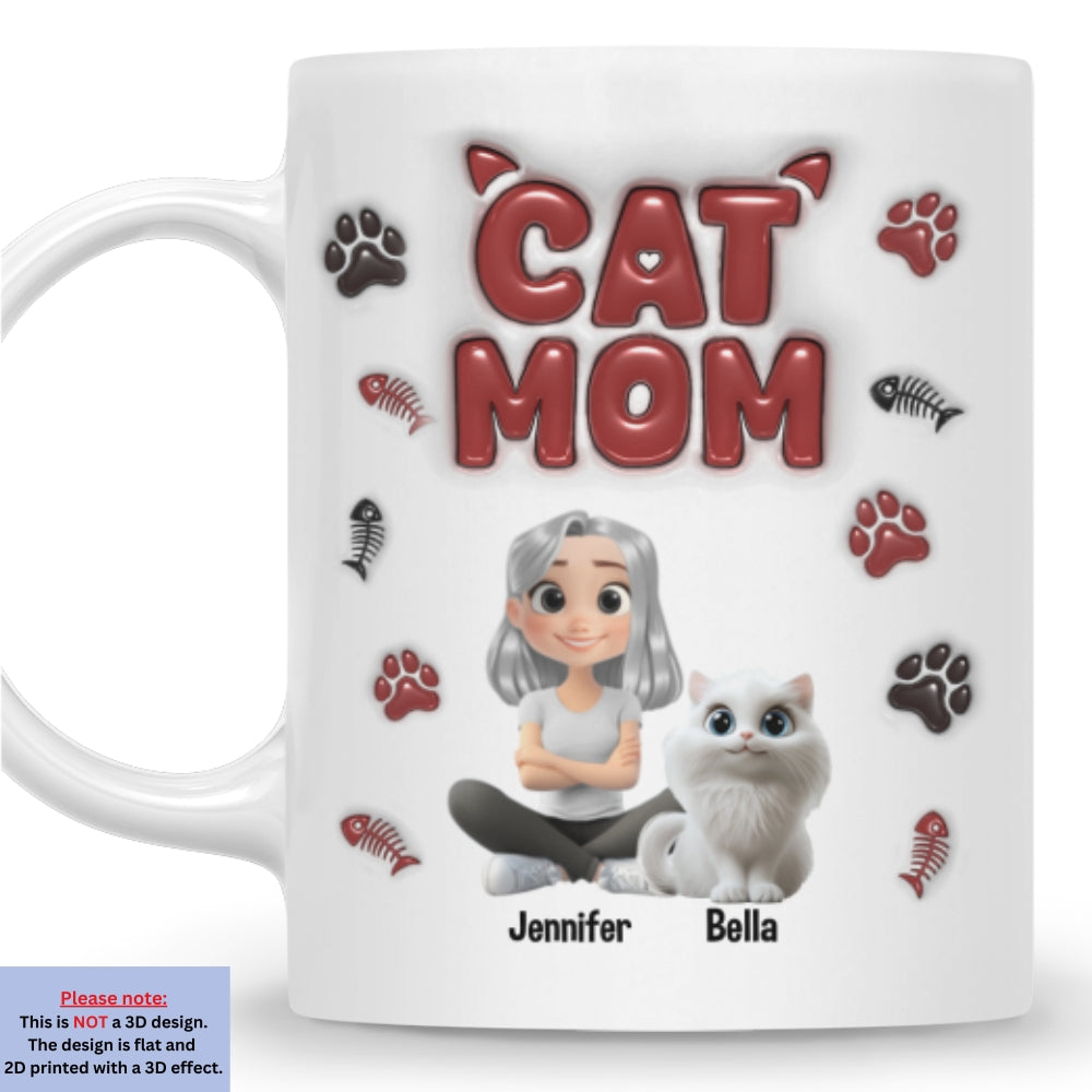 Charming Lovely Cat Mama Personalized Custom 3D Inflated Effect 11oz/15oz Ceramic Mug