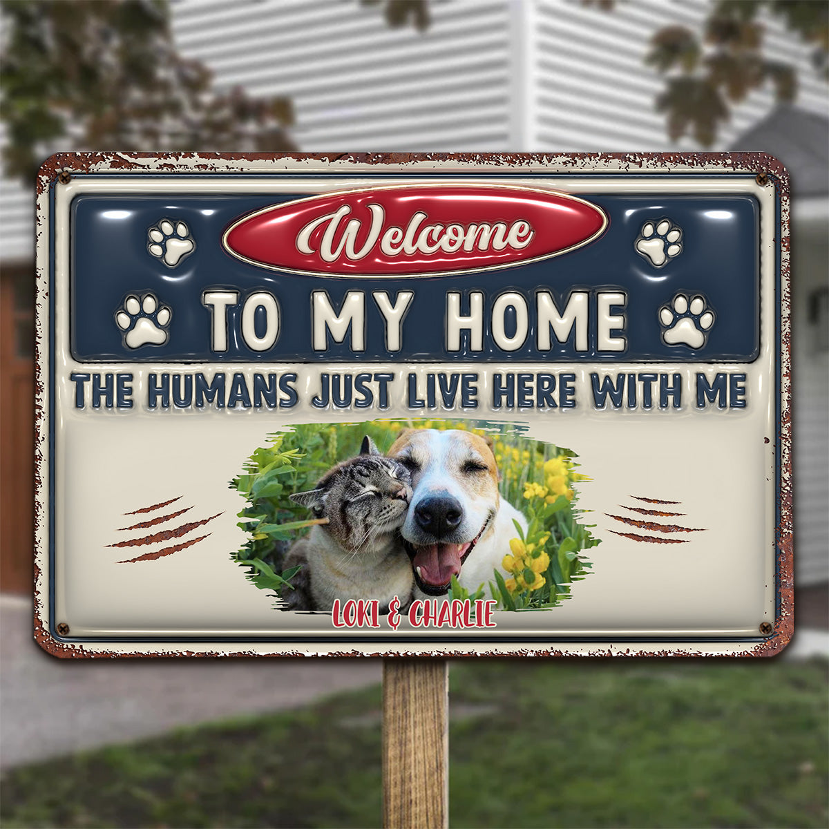 Just Live Here Personalized Custom 3D Inflated Effect Rust - Look Metal Sign for Home and Office Decor