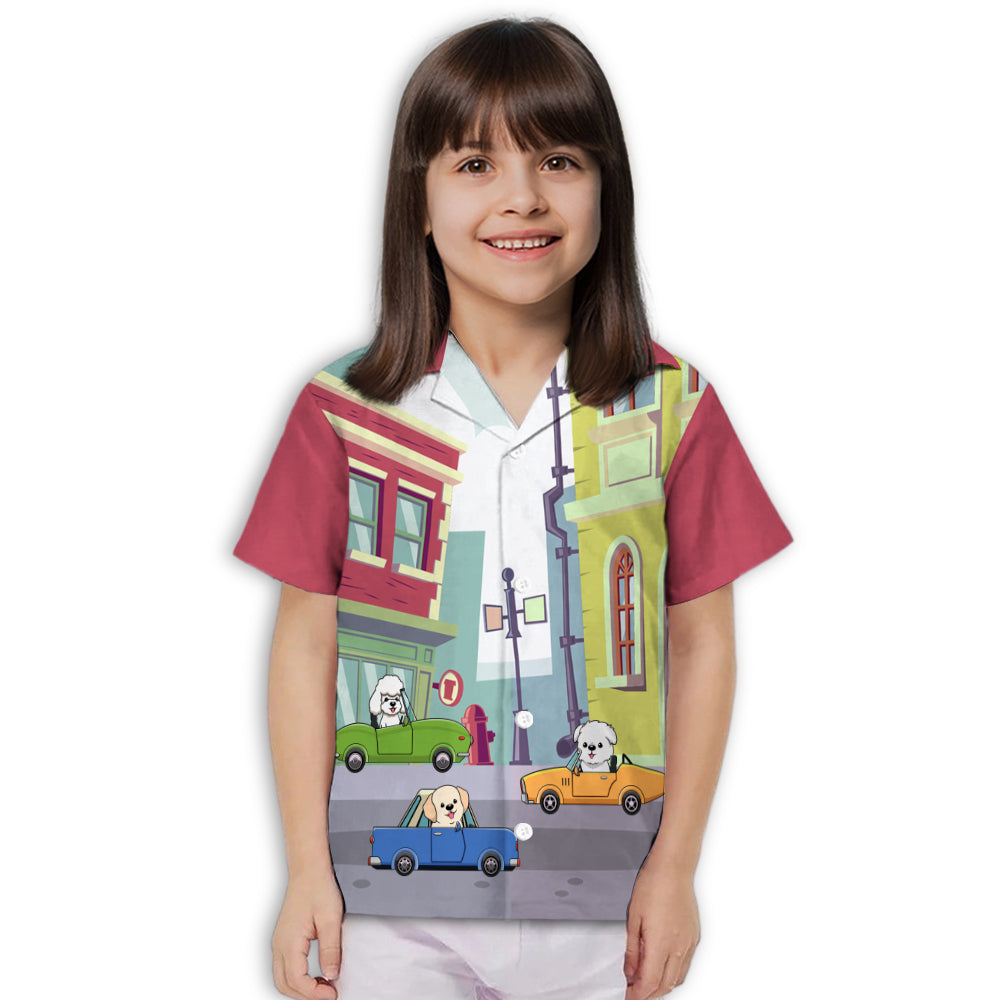 Adorable Dog And Car Theme - Kids Button - up Shirt for All Occasions
