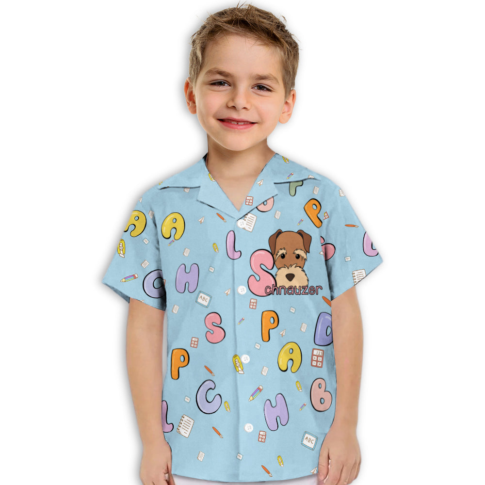 Adorable Schnauzer and Alphabet-themed Kids Button-up Shirt for Special Occasions