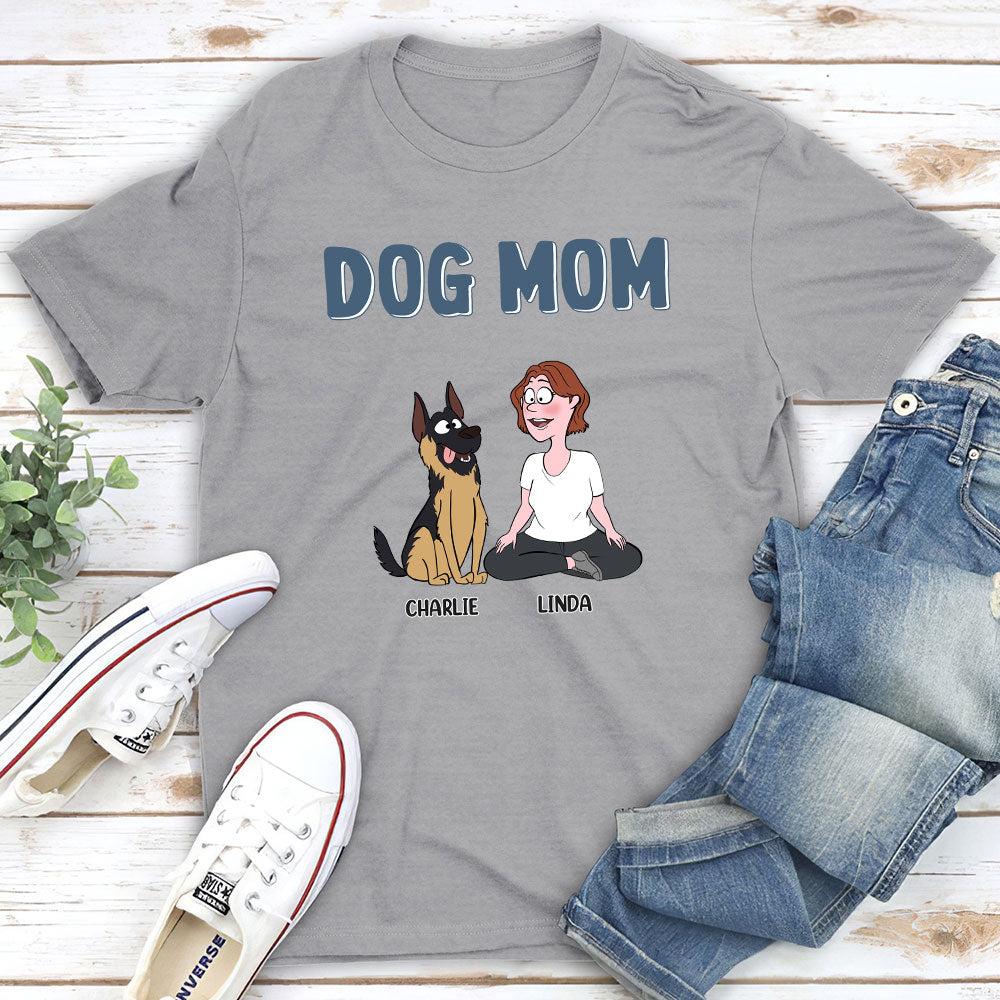 Dog Mom Cartoon - Personalized Custom Unisex 5.3 oz T-shirt for Pet Lovers