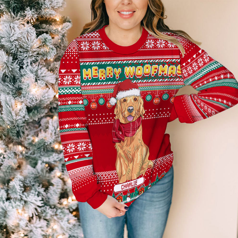 Merry Woofmas From Dog - Personalized Custom All-Over-Print Unisex 8.8 oz Polyester Blend Sweatshirt