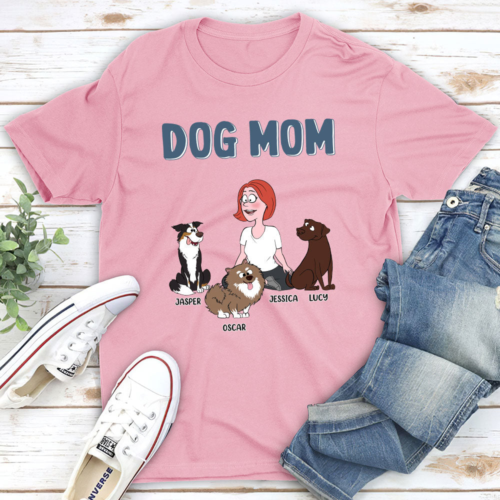 Dog Mom Cartoon - Personalized Custom Unisex 5.3 oz T-shirt for Pet Lovers