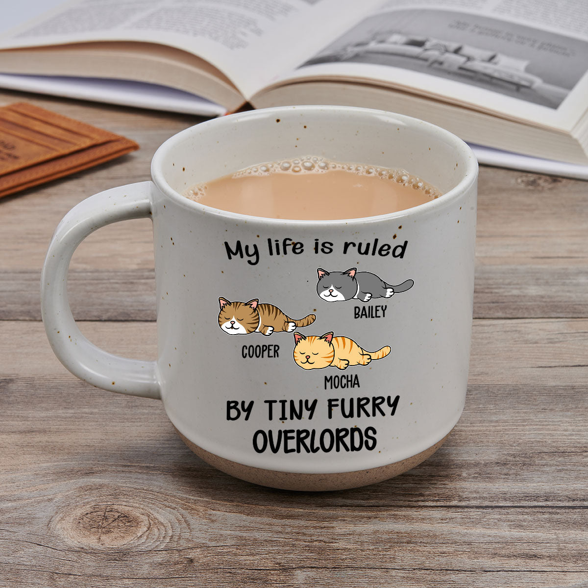 Ver Cat Personalized Custom Ceramic 11oz Ruled By Tiny Furry Overlords Pottery Mug in Dark Blue or White